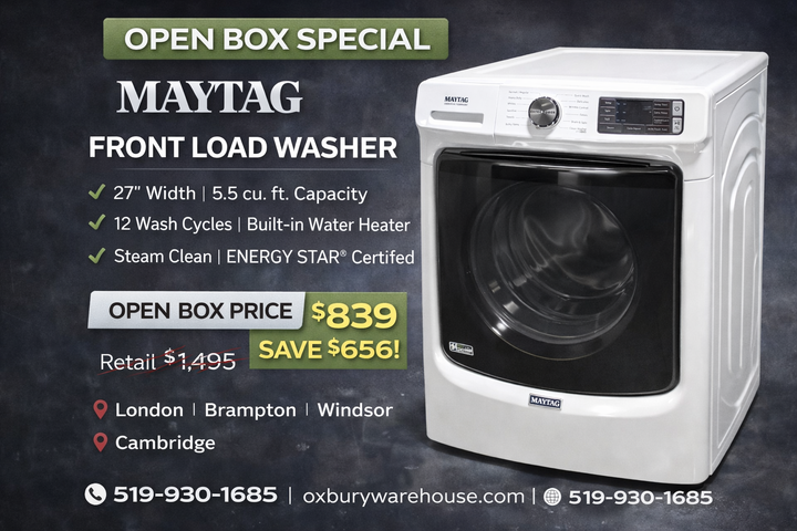 Maytag MHW6630HW Front Load Washer, 27 inch Width, 5.5 cu. ft. Washer Capacity, 1,200 RPM Washer Spin Speed, 12 Wash Cycles, 4 Temperature Settings, Water Heater, Steam Clean, ENERGY STAR Certified, White colour