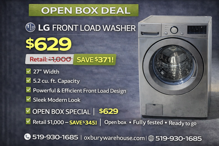 LG WM3400CV Front Load Washer, 27 inch Width, 5.2 cu. ft. Washer Capacity, 1,300 RPM Washer Spin Speed, 8 Wash Cycles, 5 Temperature Settings, ENERGY STAR Certified, White colour