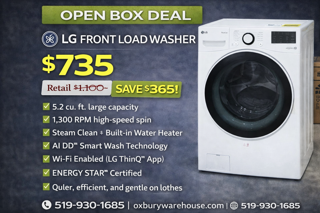 LG WM3600HWA Front Load Washer, 27" Width, ENERGY STAR Certified, 5.2 cu. ft. Capacity, Steam Clean, 10 Wash Cycles, 5 Temperature Settings, Stackable, 1300 RPM Washer Spin Speed, Wifi Enabled, White colour AI DD