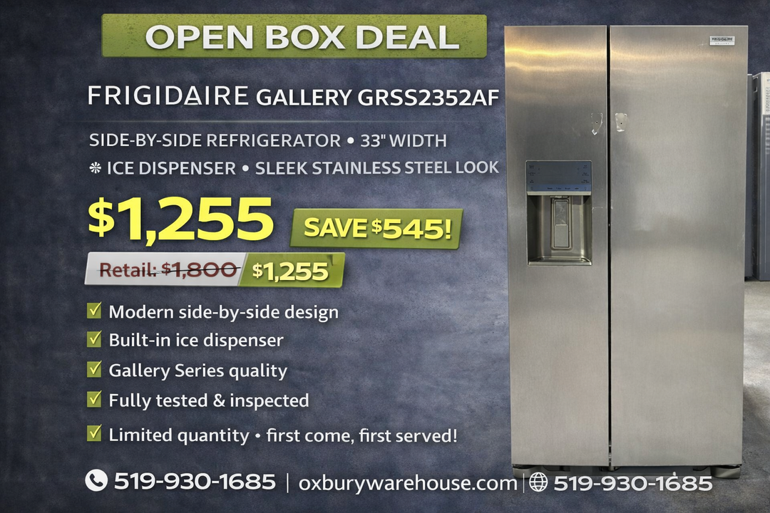 Frigidaire Gallery GRSS2352AF Side by Side Refrigerator, 33 inch Width, Ice Dispenser (Thru Door), Water Dispenser (Exterior), 22.2 cu. ft. Capacity, ENERGY STAR Certified, Stainless Steel colour