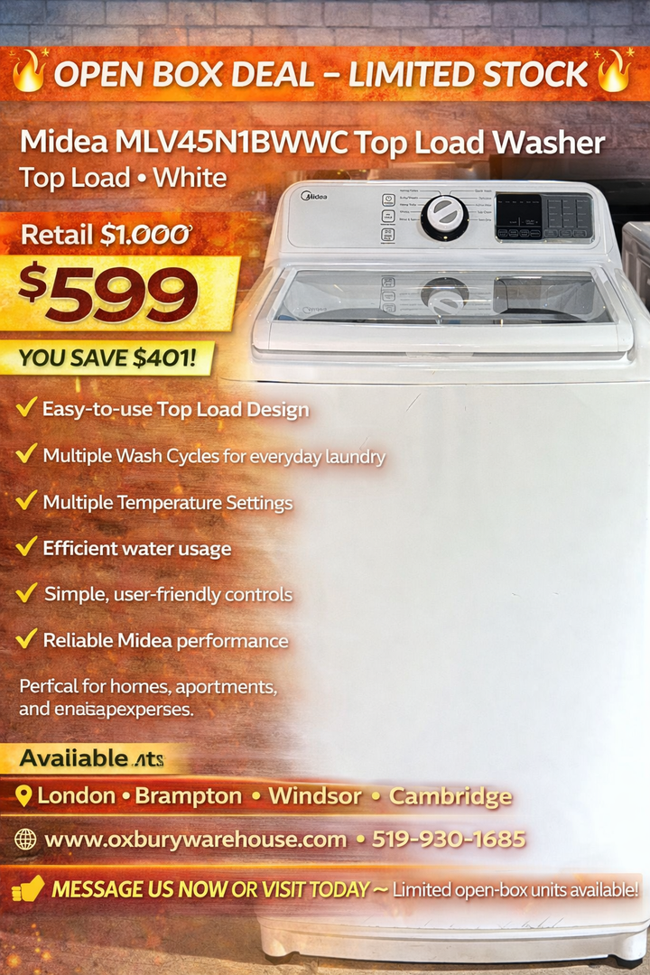 Midea MLV45N1BWWC Top Load Washer – White