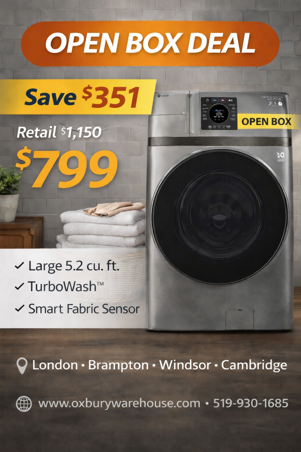 LG 5.2 cu. ft Ultra Capacity Front Load Washer with AIDDTM WM3600HVA