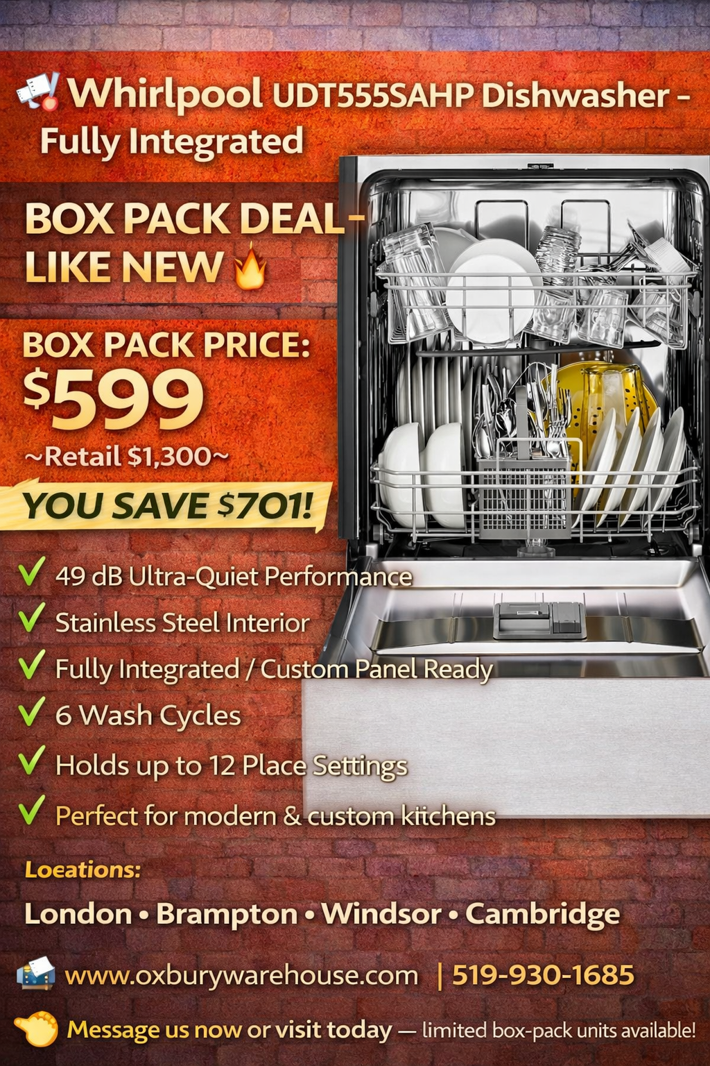 Whirlpool UDT555SAHP Dishwasher – Panel Ready