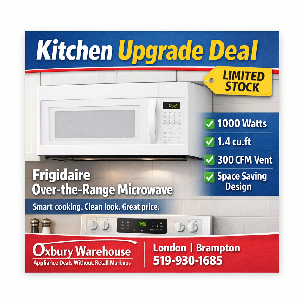 Frigidaire UMV1422UW Over the Range Microwave, 24 inch Exterior Width, 1.4 cu. ft. Capacity, 300 CFM, 1,000 W Watts, LED, White colour