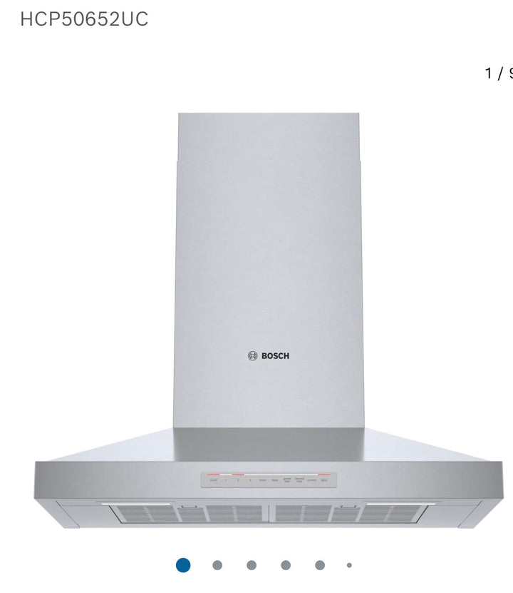 Bosch Stainless Steel 500 Series 30-Inch 600 CFM Smart Built-In Pyramid Wall Mounted Range Hood - HCP50652UC