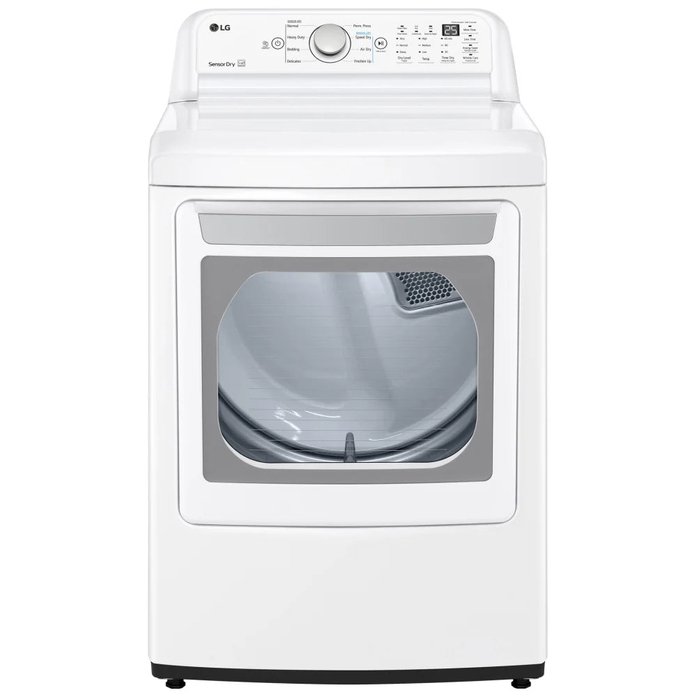 LG Dryer, 27" Width, Electric Dryer, 7.3 cu. ft. Capacity, 8 Dry Cycles, 3 Temperature Settings, Steel Drum, White colour