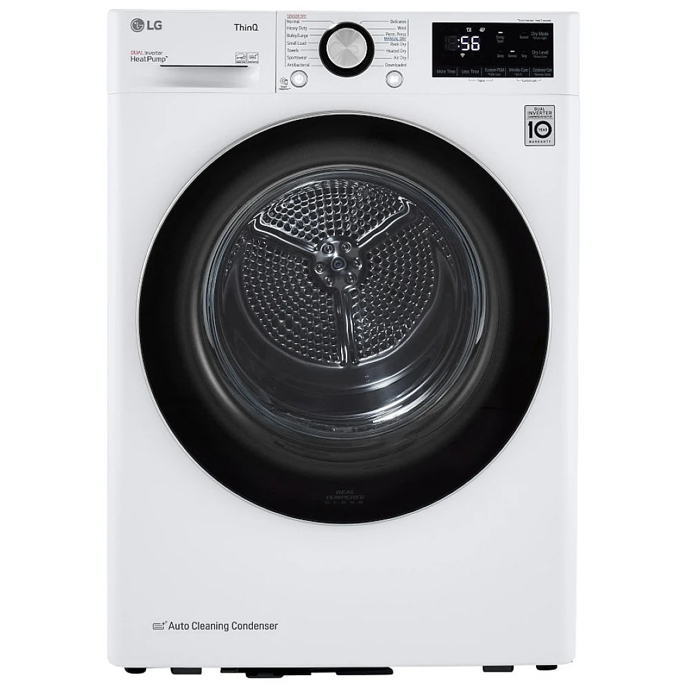 LG DLHC1455W Dryer, 24" Width, Electric Dryer, 4.2 cu. ft. Capacity, 14 Dry Cycles, Stackable, Wifi Enabled, White colour Heat Pump