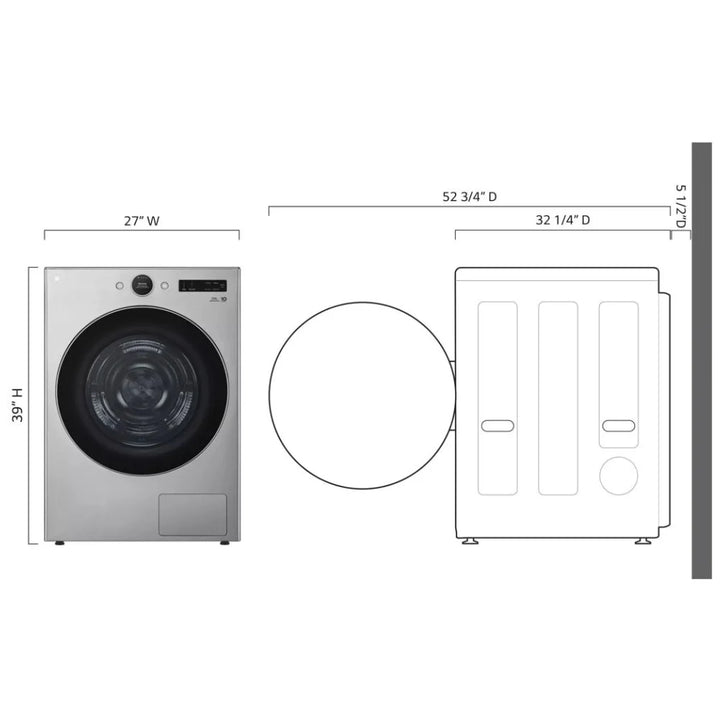 LG DLHC5502V Electric Dryer, 7.8 cu. ft. Dryer Capacity, 23 Dry Cycles, 2 Temperature Settings, Ventless - Heat Pump, Stackable, Wifi Enabled, Graphite Steel colour