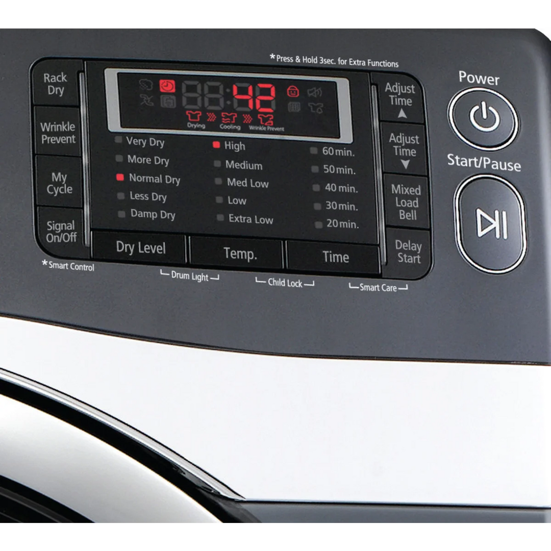 Samsung DV455EVGSGR Dryer, 27 inch Width, 7.5 cu. ft. Capacity, 5 Temperature Settings, Stackable, Steel Drum, Charcol colour