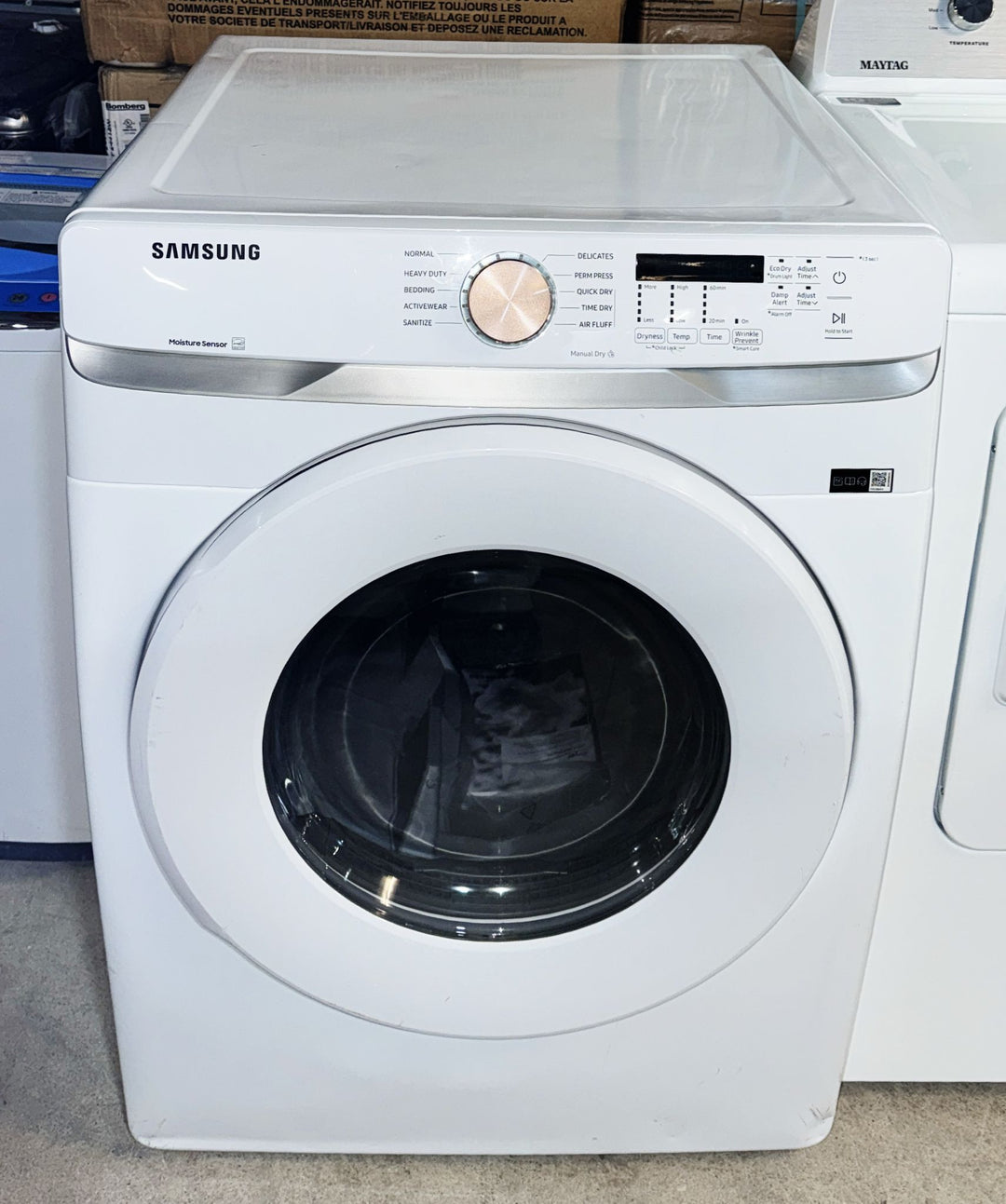 Samsung WF45T6000AW - WF45T6000AW/A5  Electric Dryer, 7.5 cu. ft. Dryer Capacity, 10 Dry Cycles, 5 Temperature Settings, Vented, Stackable, White colour