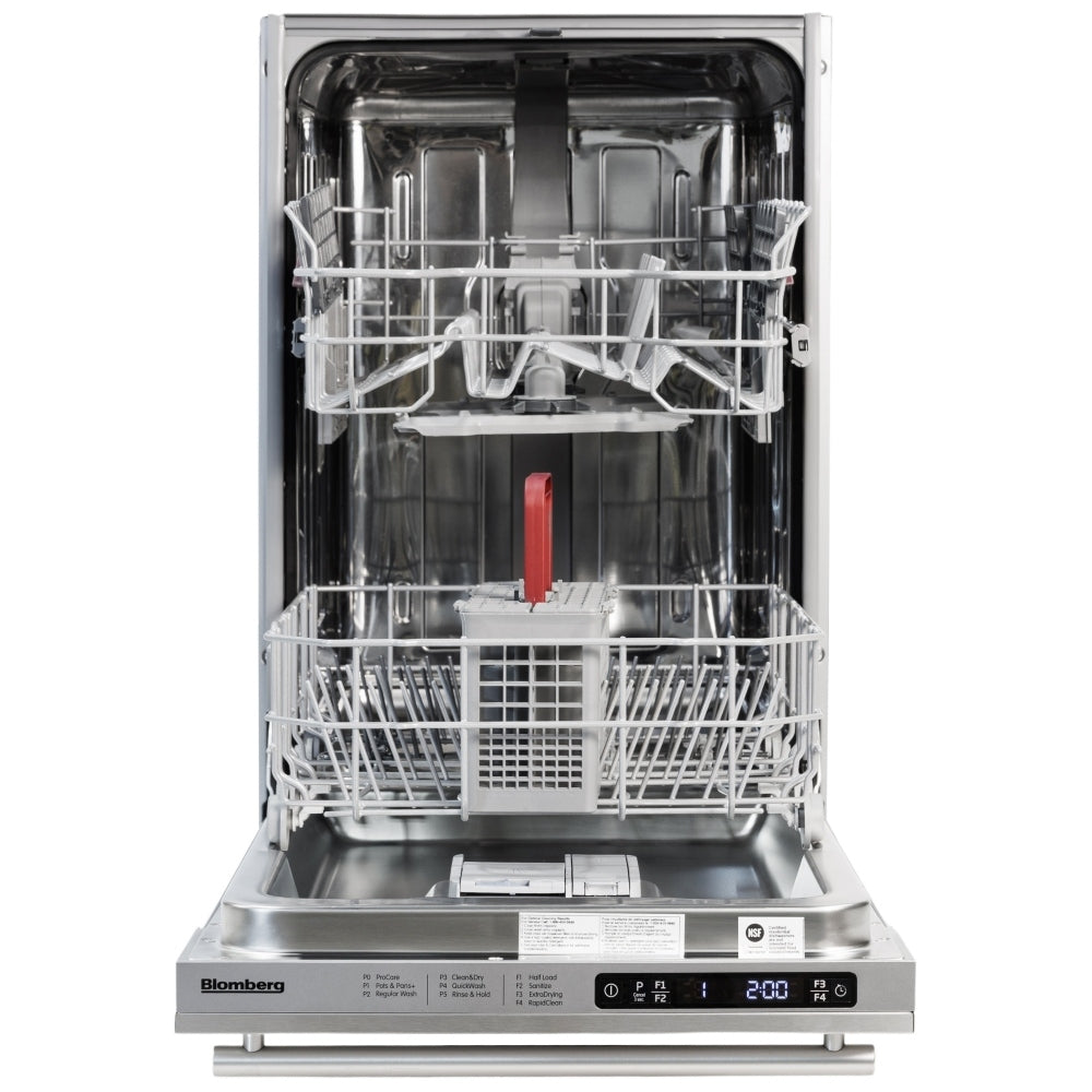 Blomberg DWS51502SS Dishwasher, 18 inch Exterior Width, 48 dB Decibel Level, Fully Integrated, Stainless Steel (Interior), 5 Wash Cycles, 8 Capacity (Place Settings), 2 Loading Racks, Stainless Steel color