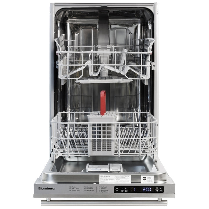 Blomberg DWS51502SS Dishwasher, 18 inch Exterior Width, 48 dB Decibel Level, Fully Integrated, Stainless Steel (Interior), 5 Wash Cycles, 8 Capacity (Place Settings), 2 Loading Racks, Stainless Steel color