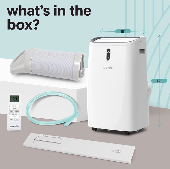 SereneLife 12,000 BTU Portable Air Conditioner (SLPAC240W) – 3-in-1 AC, Dehumidifier & Fan with Remote + Window Kit