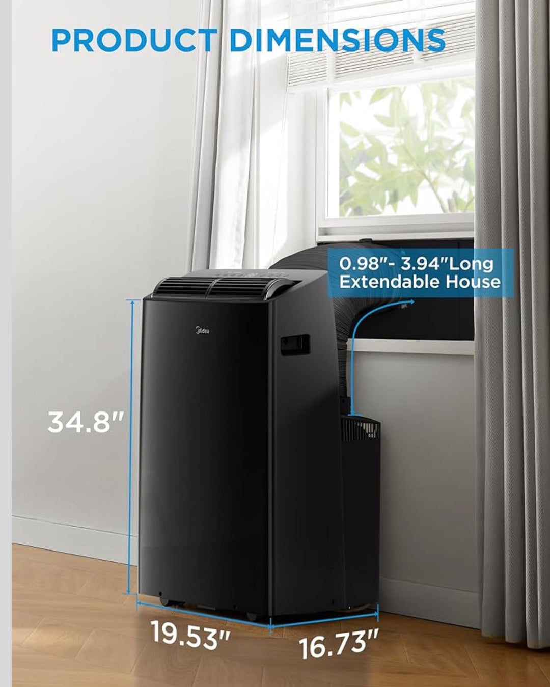 Midea Duo 14,000 BTU (12,000 BTU SACC) HE Inverter Ultra Quiet Portable Air Conditioner, Cools up to 550 Sq. Ft, Works with Alexa/Google Assistant, Includes Remote Control & Window Kit, Black MP12SV5CWT