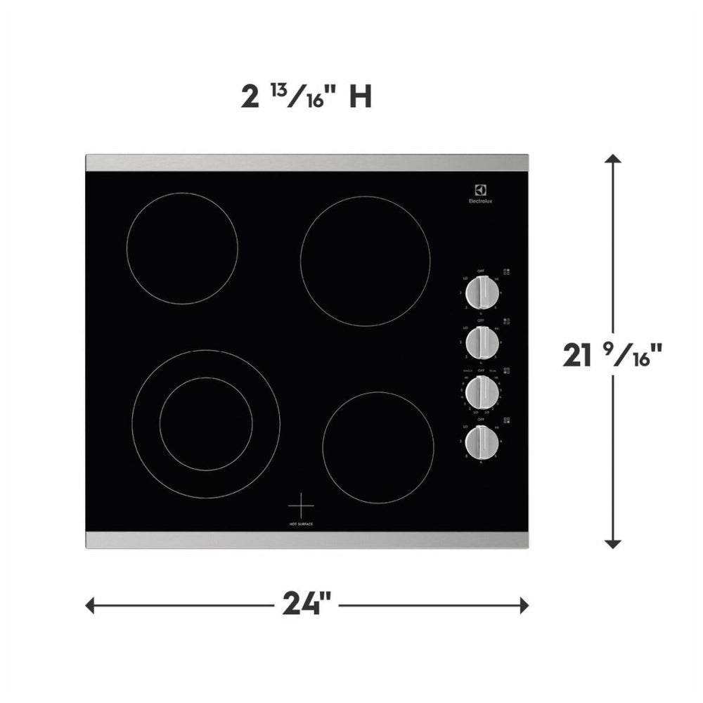 Electrolux ECCE242CAS Electric Cooktop, 24 inch Exterior Width, 4 Burners, 2,200 W Highest Element, Stainless Steel colour