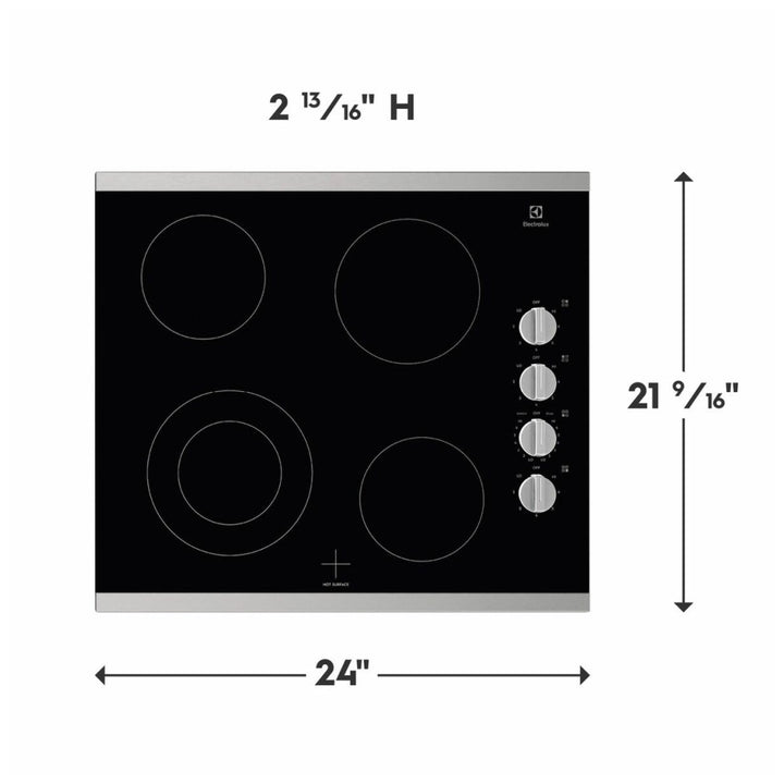 Electrolux ECCE242CAS Electric Cooktop, 24 inch Exterior Width, 4 Burners, 2,200 W Highest Element, Stainless Steel colour