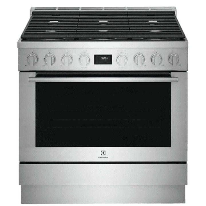 Electrolux ECFD3668AS Dual Fuel Range, 4.4 cu. ft. Capacity, 36 inch Exterior Width, True Convection, 6 Burners, Manual Clean, Stainless Steel colour Temperature Probe, True European Convection, Steam, Illuminated Knobs