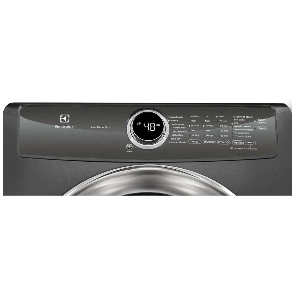 EFMG527UTTI Gas Dryer, 27", 8.0 cu. ft. Capacity, 9 Dry Cycles, 5 Temperature Settings, Perfect Steam™, Luxury-Quiet™ Sound System, Titanium Finish