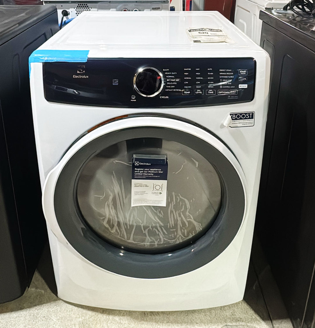 Electrolux ELFE743CAW Dryer, 27 inch Width, Electric, 8.0 cu. ft. Capacity, Steam Clean, 5 Temperature Settings, Stackable, Steel Drum, White colour