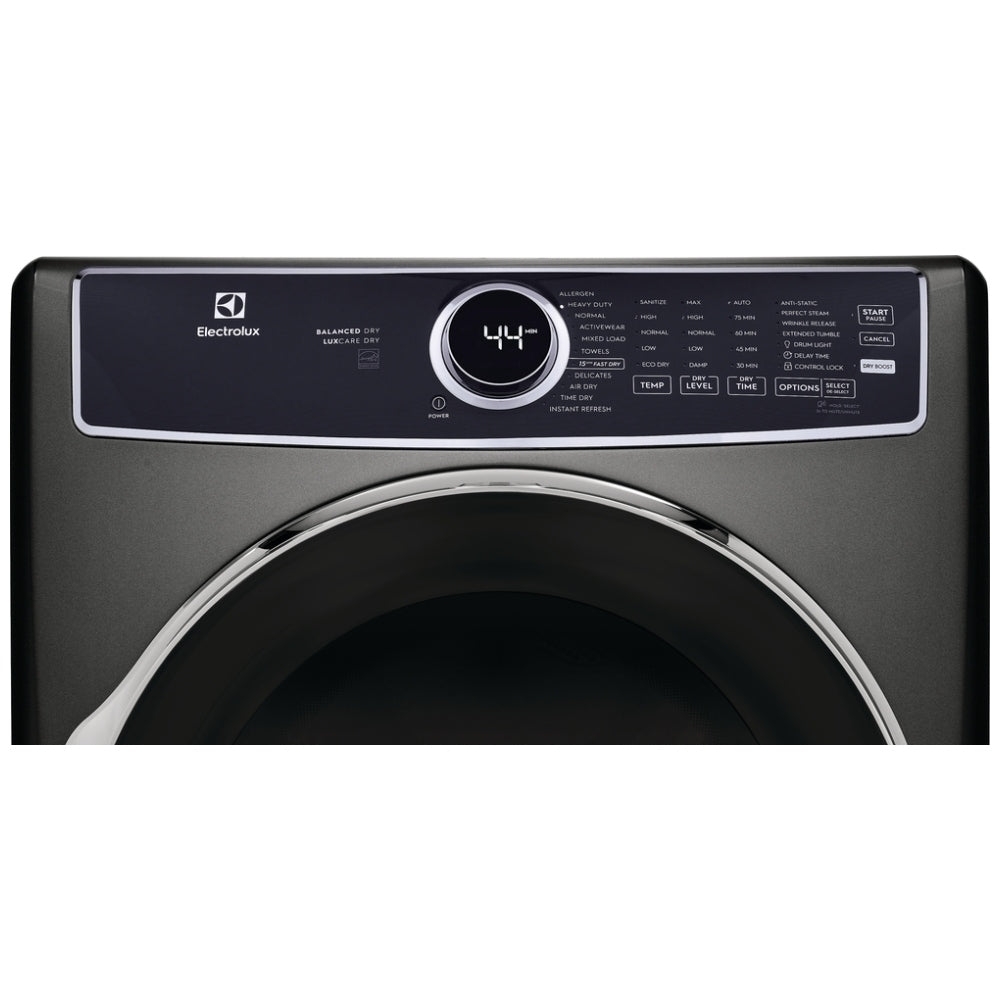 Electrolux ELFE763CAT Electric Dryer, 8 cu. ft. Dryer Capacity, 11 Dry Cycles, Steam Clean, 5 Temperature Settings, Vented, Stackable, Titanium colour