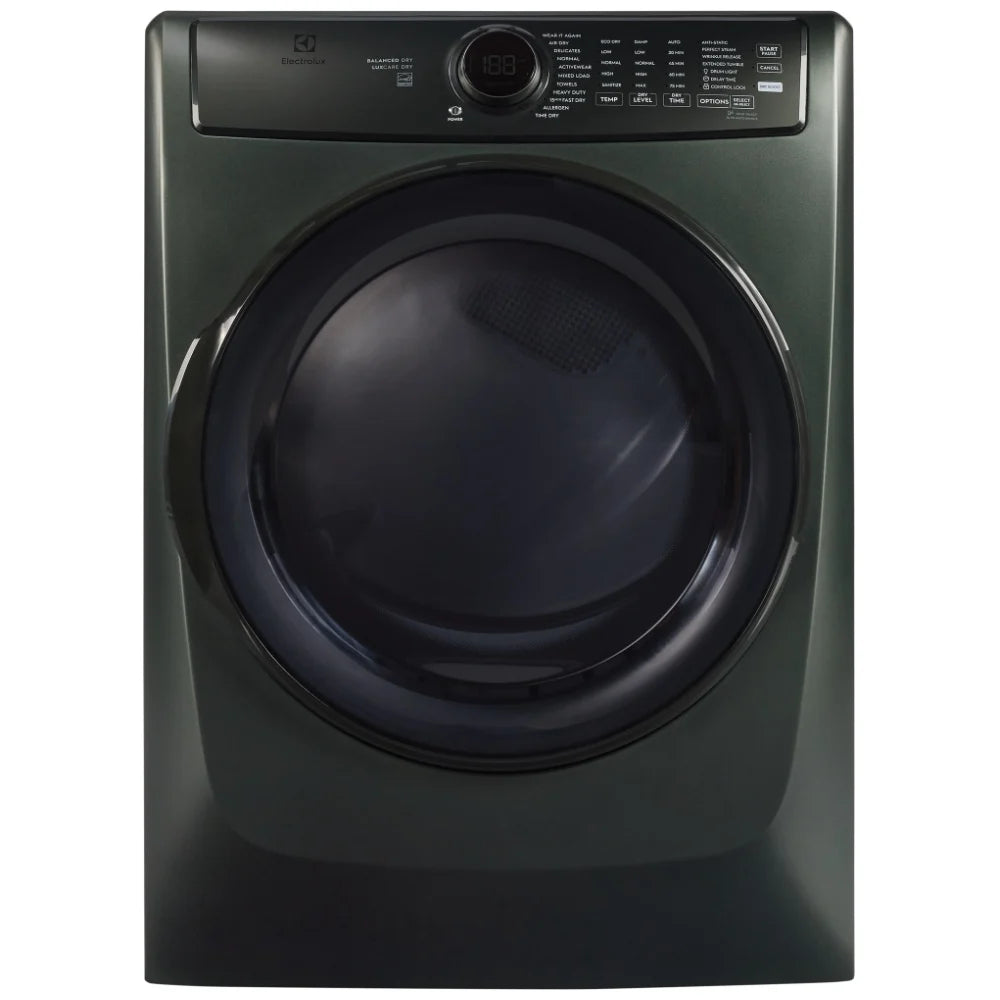 ELFE773CAA- Electrolux ELFE773CAA Electric Dryer, 8 cu. ft. Dryer Capacity, Steam Clean, 5 Temperature Settings, Stackable, Steel Drum, Alpine Green color