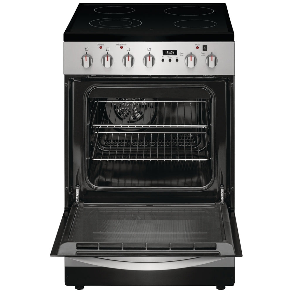 Frigidaire FCFE242CAS Range, 24" Exterior Width, Electric Range, Glass Burners (Electric), Convection, 4 Burners, 1.9 cu. ft. Capacity, Storage Drawer, 1 Ovens, 1800W, Front Controls, Stainless Steel colour