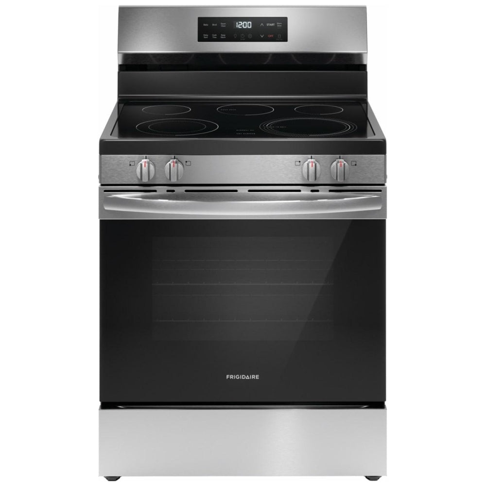 Frigidaire FCRE306CAS Electric Range, 5.3 cu. ft. Capacity, 30 inch Exterior Width, 5 Burners, Storage Drawer, Steam Clean, 3,200 W Highest Element, Stainless Steel colour Steam Clean