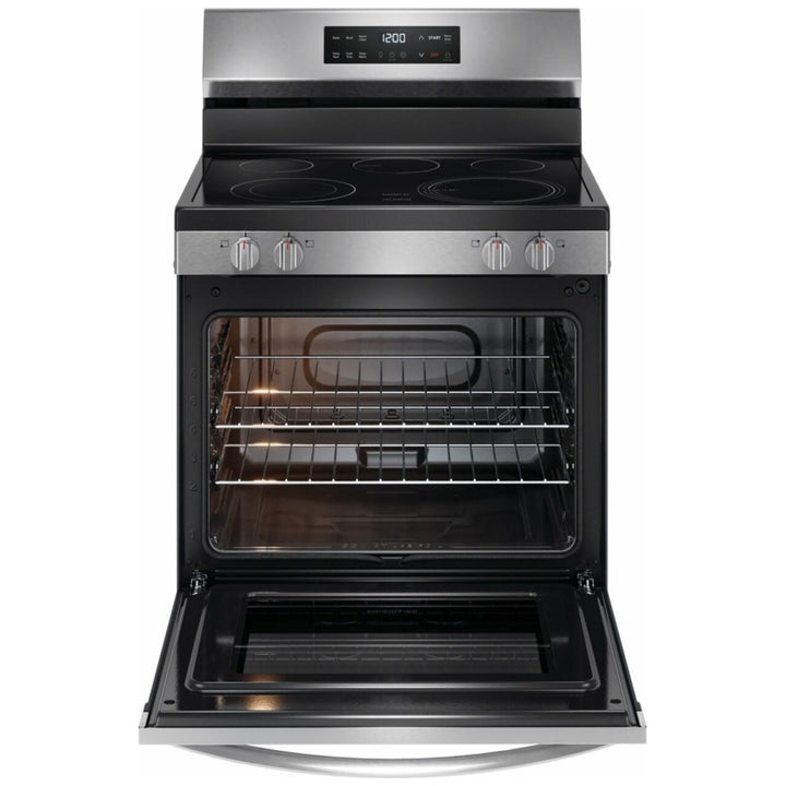 Frigidaire FCRE306CAS Electric Range, 5.3 cu. ft. Capacity, 30 inch Exterior Width, 5 Burners, Storage Drawer, Steam Clean, 3,200 W Highest Element, Stainless Steel colour Steam Clean