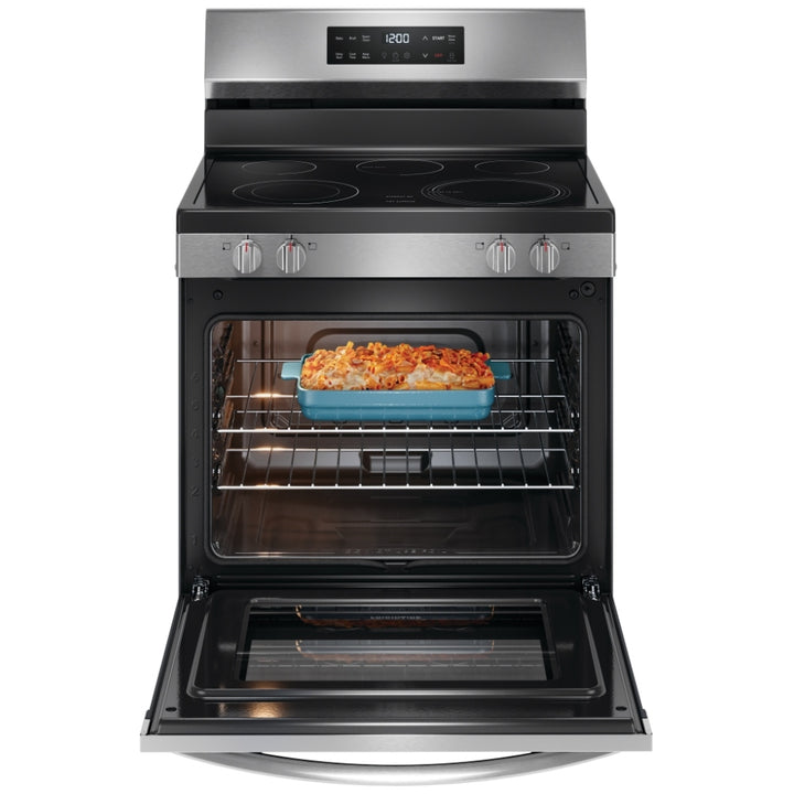 Frigidaire FCRE306CAS Electric Range, 5.3 cu. ft. Capacity, 30 inch Exterior Width, 5 Burners, Storage Drawer, Steam Clean, 3,200 W Highest Element, Stainless Steel colour Steam Clean