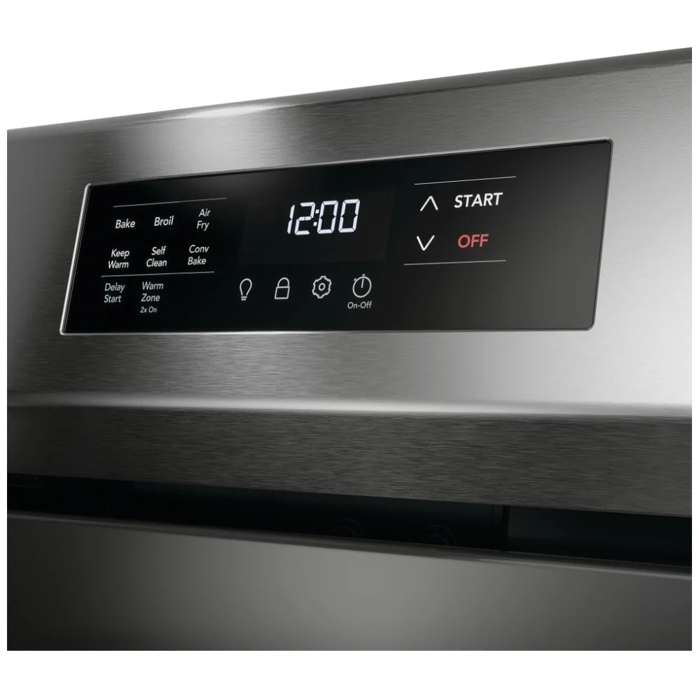 Frigidaire FCRE308CAS Range, Electric Range, 30 inch Exterior Width, Self Clean, Convection, 5 Burners, 5.3 cu. ft. Capacity, Storage Drawer, Air Fry, 1 Ovens, Stainless Steel colour