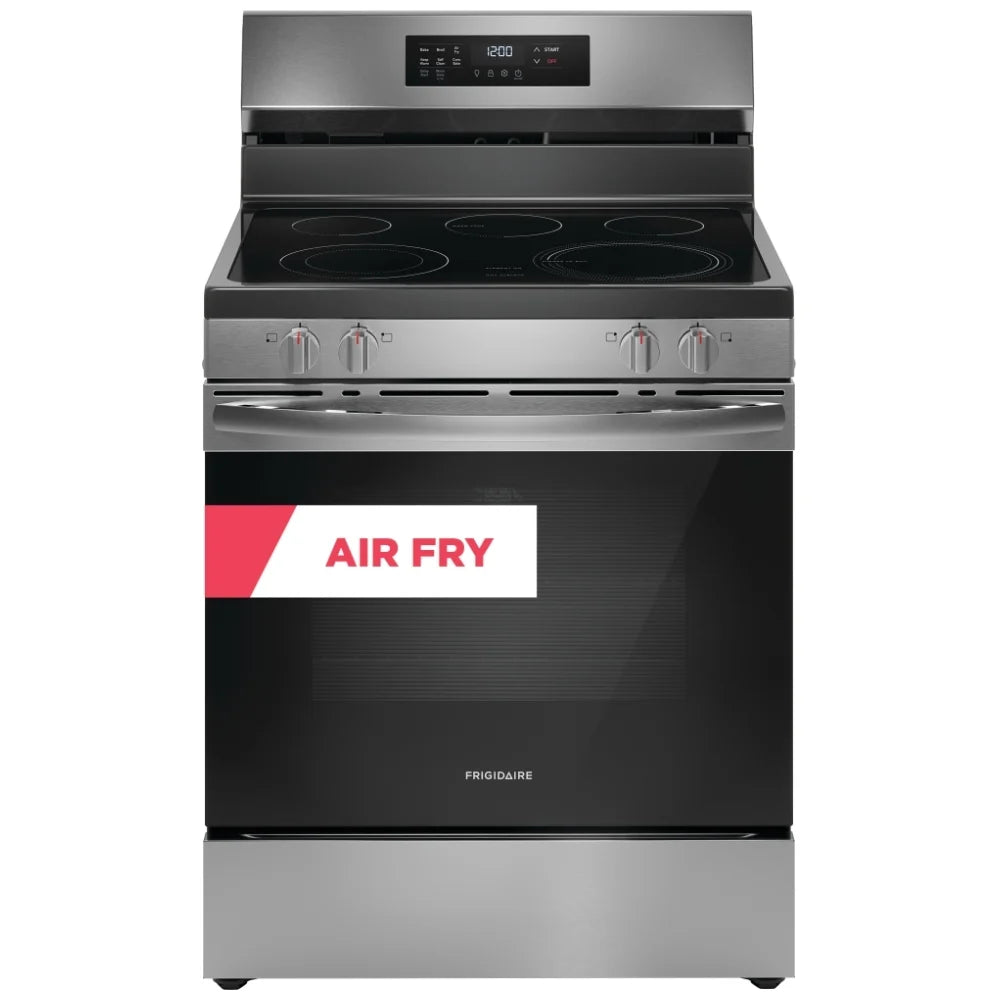 Frigidaire FCRE308CAS Range, Electric Range, 30 inch Exterior Width, Self Clean, Convection, 5 Burners, 5.3 cu. ft. Capacity, Storage Drawer, Air Fry, 1 Ovens, Stainless Steel colour