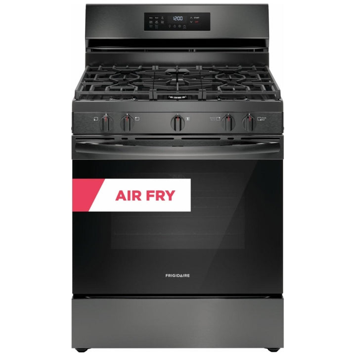 Frigidaire FCRG3083AD Gas Range, 5.1 cu. ft. Capacity, 30 inch Exterior Width, Self Clean, Convection, 5 Burners, Storage Drawer, Air Fry, 18,000 BTU Highest Burner, Black Stainless Steel color (Copy)