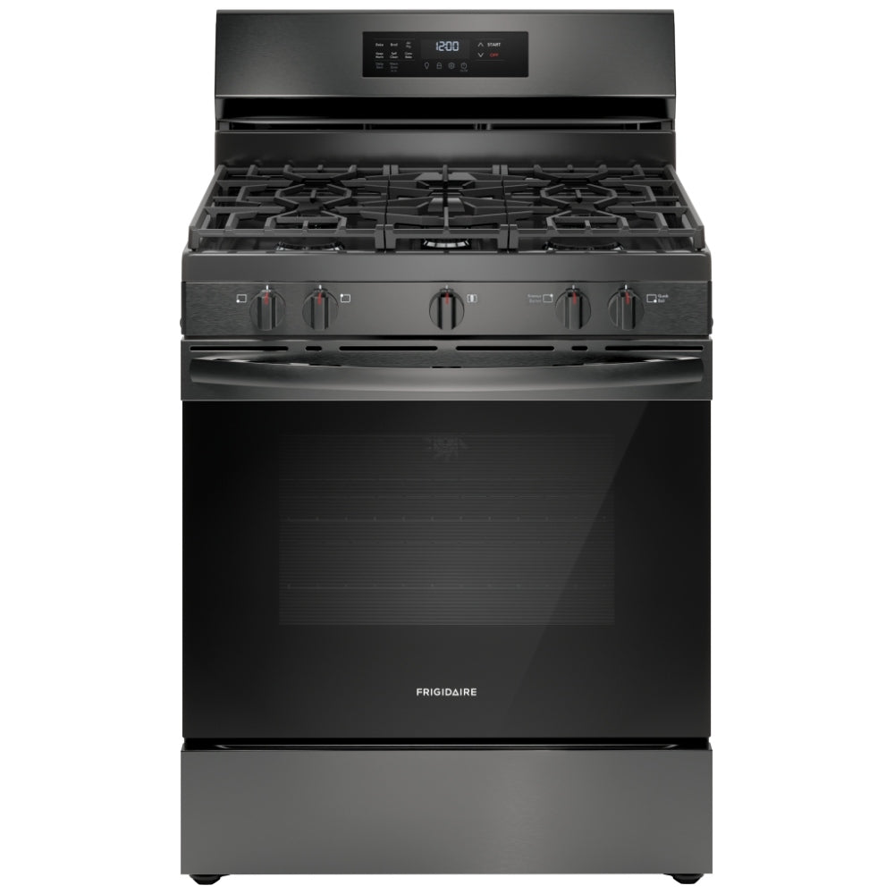 Frigidaire FCRG3083AD Gas Range, 5.1 cu. ft. Capacity, 30 inch Exterior Width, Self Clean, Convection, 5 Burners, Storage Drawer, Air Fry, 18,000 BTU Highest Burner, Black Stainless Steel color (Copy)
