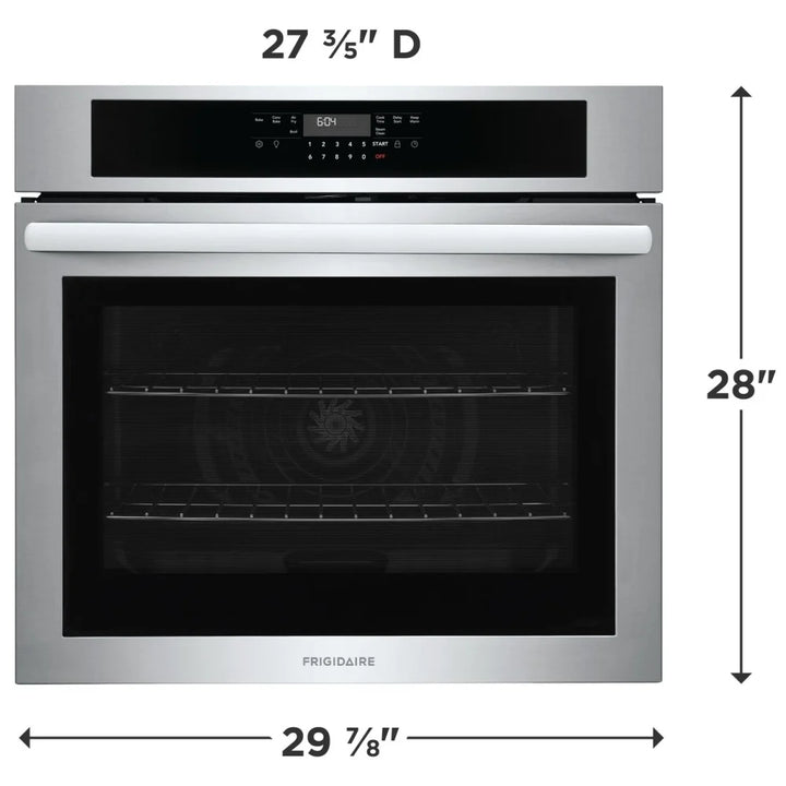 Frigidaire FCWS3030AS Single Wall Oven, 30 inch Exterior Width, Convection, 5.3 cu. ft. Capacity, Air Fry, Stainless Steel colour Category: Single Wall Ovens
