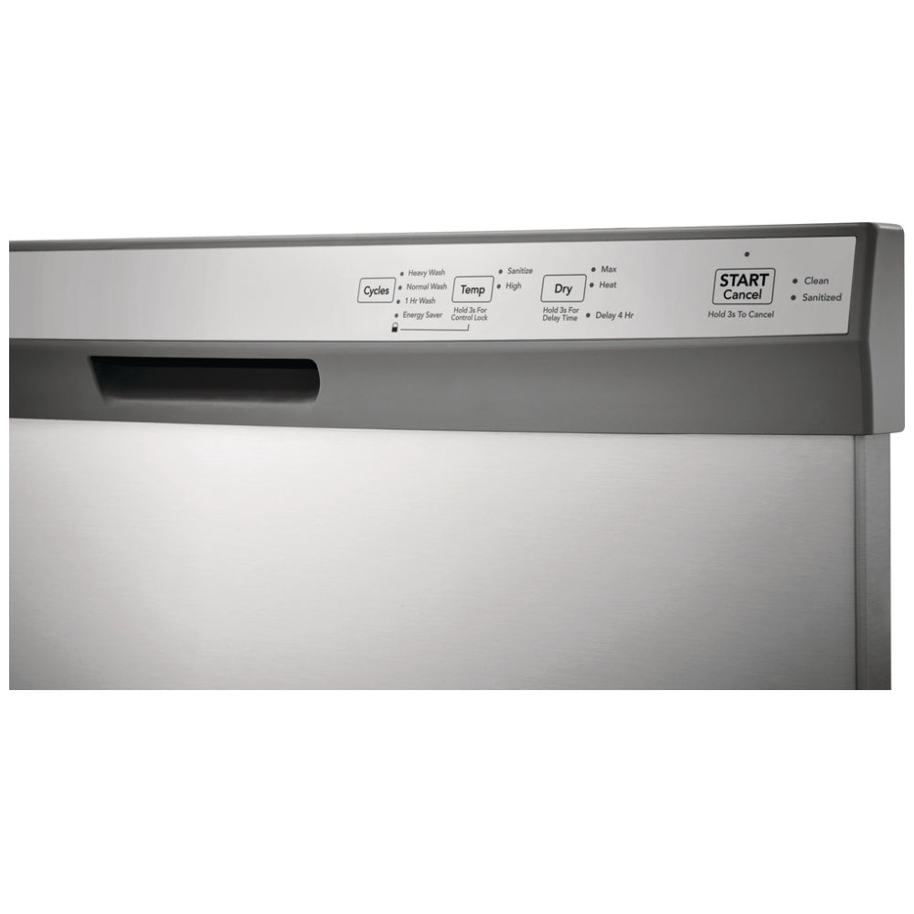 Frigidaire FDPC4314AS Dishwasher, 24 inch Exterior Width, 54 dB Decibel Level, Full Console, Plastic Interior, 4 Wash Cycles, 14 Capacity (Place Settings), Hard Food Disposal, 2 Loading Racks, Stainless Steel colour