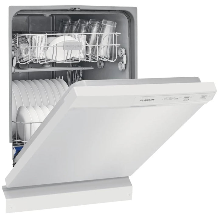 Frigidaire FFCD2413UW Dishwasher, 24 inch Exterior Width, 55 dB Decibel Level, Full Console, Plastic Interior, 3 Wash Cycles, 14 Capacity (Place Settings), Hard Food Disposal, 2 Loading Racks, White colour