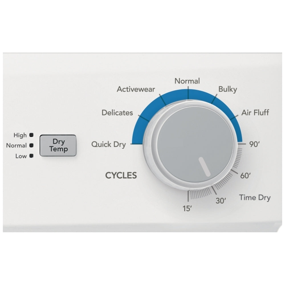 Frigidaire FLCE752CAW Laundry Center, Contains Agitator, White colour Washer: 4.5 cu. ft. Capacity, 27 inch Width, 10 Wash Cycles, 850 RPM Spin Speed