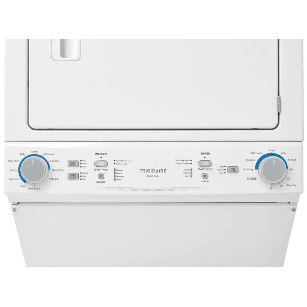 Frigidaire FLCE752CAW Laundry Center, Contains Agitator, White colour Washer: 4.5 cu. ft. Capacity, 27 inch Width, 10 Wash Cycles, 850 RPM Spin Speed