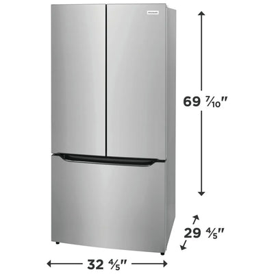 Frigidaire FRFG2033AV Counter Depth French Door Refrigerator, 33 inch Width, 19.6 cu. ft. Capacity, Counter Depth, Water Dispenser (Interior), Ice Dispenser (Freezer Located), ENERGY STAR Certified, Stainless Look colour, CrispSeal® Plus Crispers