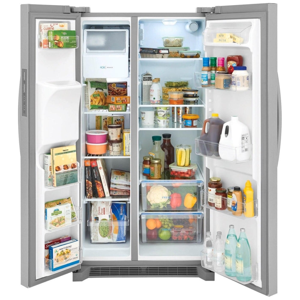 Frigidaire Side by Side Refrigerator, 36 inch Width With Water & Ice Dispenser, 25.6 cu. ft. Capacity, Stainless Steel colour FRSS2623AS