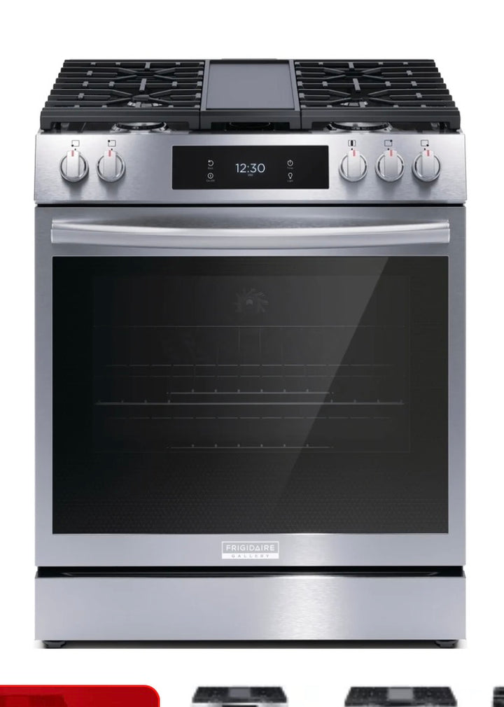 Frigidaire Gallery GCFG3060BF Gas Range, 6 cu. ft. Capacity, 30 inch , Air Fry, Air Sous Vide, Fingerprint Resistant, Illuminated Knobs, Griddle