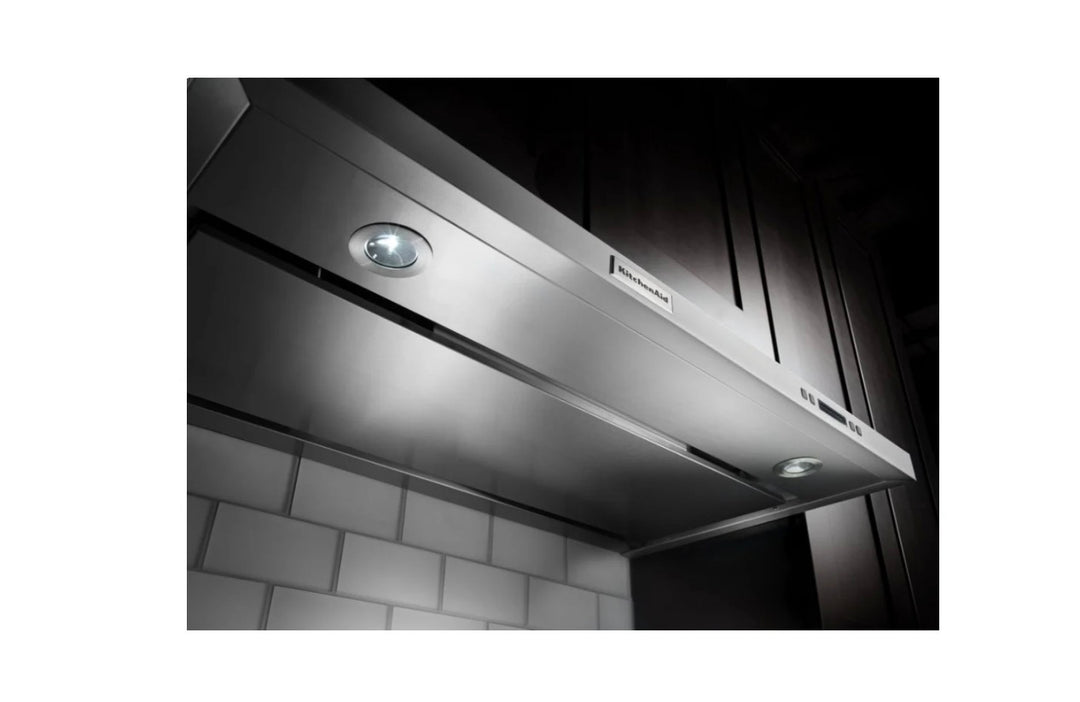 KitchenAid KVUB606DSS Range Hood, 36 inch Exterior Width, Canopy, Under-Cabinet, 600 CFM, 7.0, LED, Dishwasher Safe Filters, 4, Stainless Steel colour Blower Included
