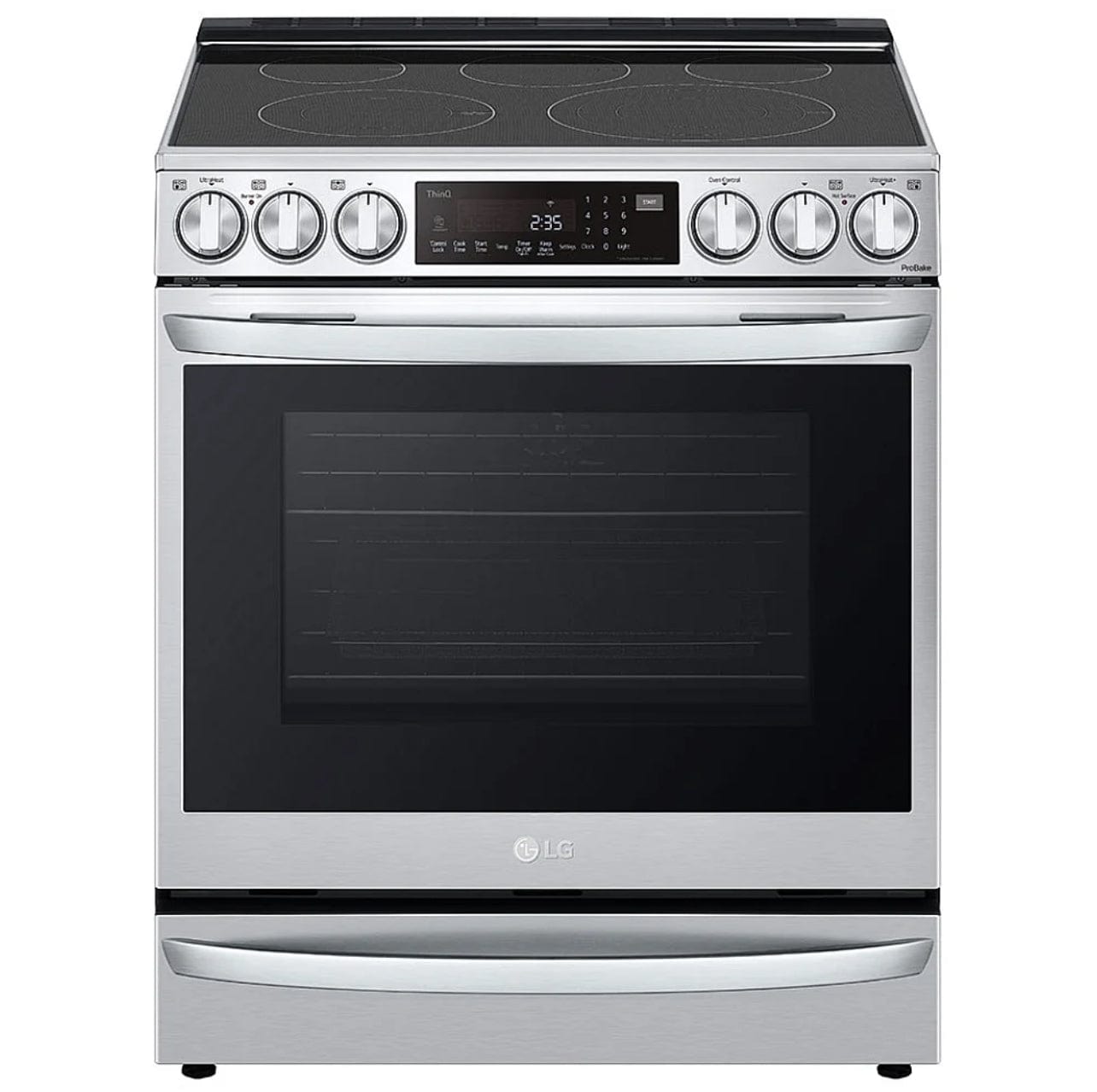 LG LSEL6337F Electric Range, 30 inch Exterior Width, Self Clean, Convection, 5 Burners, 6.3 cu. ft. Capacity, Storage Drawer, Air Fry, 1 Ovens, Stainless Steel colour True European Convection
