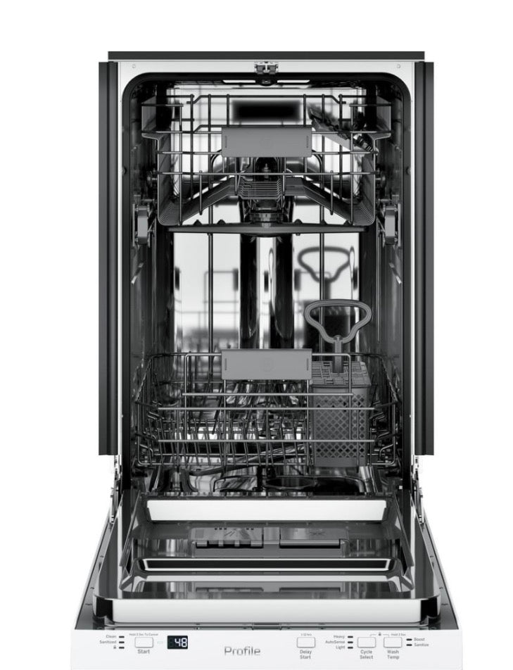 PDT145SGLWW
GE Profile PDT145SGLWW Dishwasher, 18 inch Exterior Width, 47 dB Decibel Level, Fully Integrated, Stainless Interior, 3 Wash Cycles, 8 Capacity (Place Settings), Hard Food Disposal, 2 Loading Racks, Wifi Enabled, white
