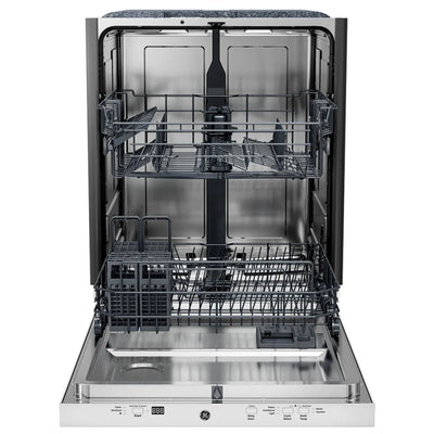 GE GBT500SGVWW Dishwasher, 24 inch Exterior Width, 50 dB Decibel Level, Fully Integrated, Stainless Interior, 3 Wash Cycles, 14 Capacity (Place Settings), Hard Food Disposal, 2 Loading Racks, White colour