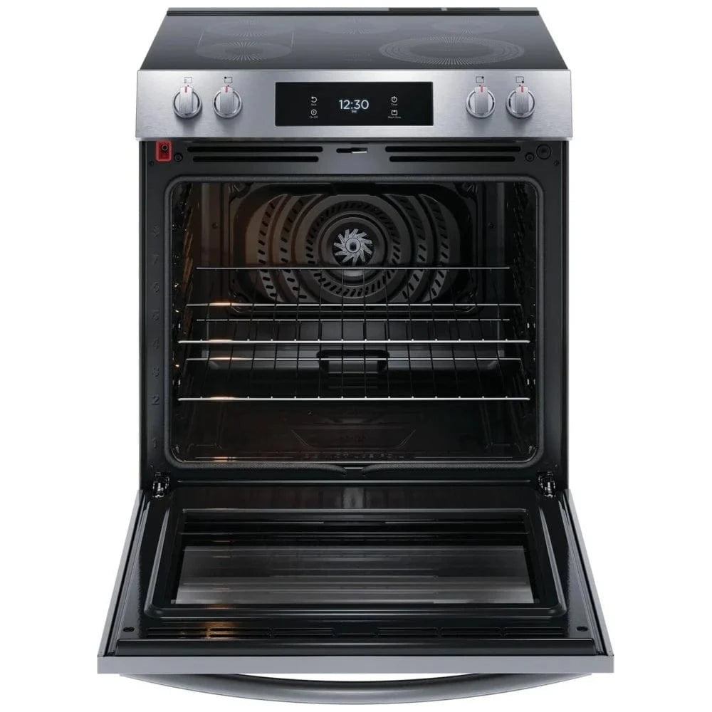 Frigidaire Gallery GCFE306CBF Electric Range, 6.2 cu. ft. Capacity, 30 inch Exterior Width, Self Clean, Convection, 5 Burners, Storage Drawer, Air Fry, 3,200 Watts Highest Burner Element, Stainless Steel color Steam Cooking, Air Sous Vide