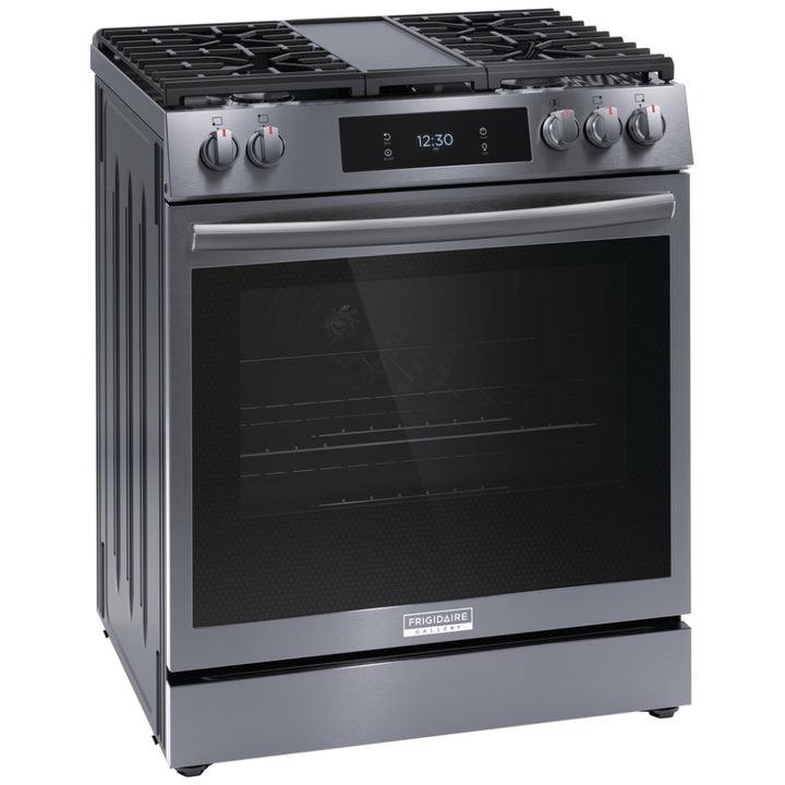 Frigidaire Gallery GCFG3060BD Gas Range, 6 cu. ft. Capacity, 30 inch Exterior Width, Self Clean, Convection, 5 Burners, Storage Drawer, Yes, 18,000 BTU Highest Burner, Black Stainless Steel colour True European Convection, Air Fry, Air Sous Vide