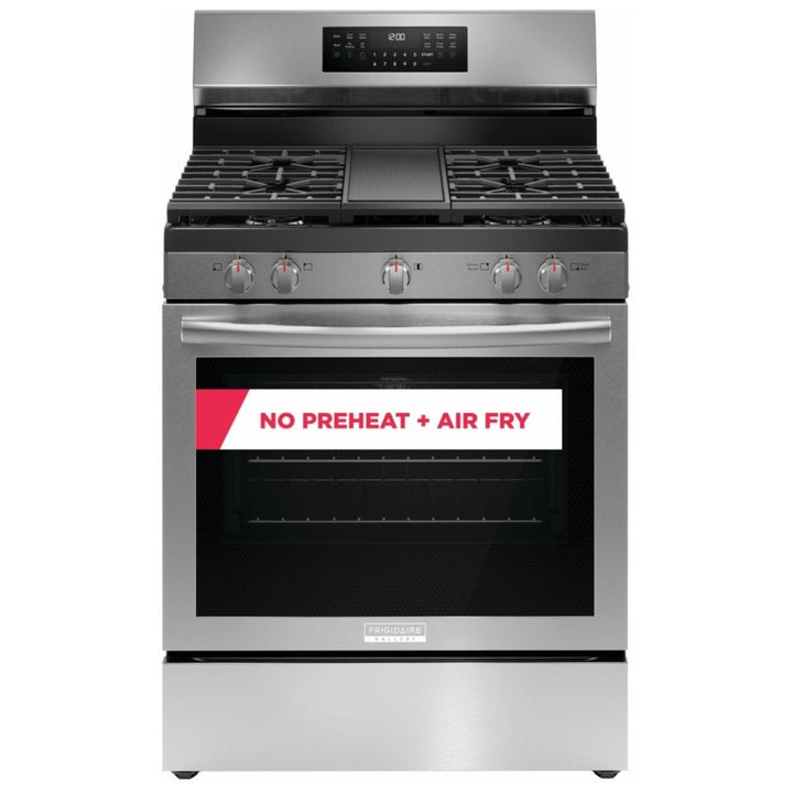 Frigidaire Gallery GCRG3060BF Gas Range, 5.1 cu. ft. Capacity, 30 inch Exterior Width, Steam & Self Clean, True Convection, 5 Burners, Storage Drawer, Air Fry, 18,000 BTU Highest Burner, Stainless Steel colour Temperature Probe