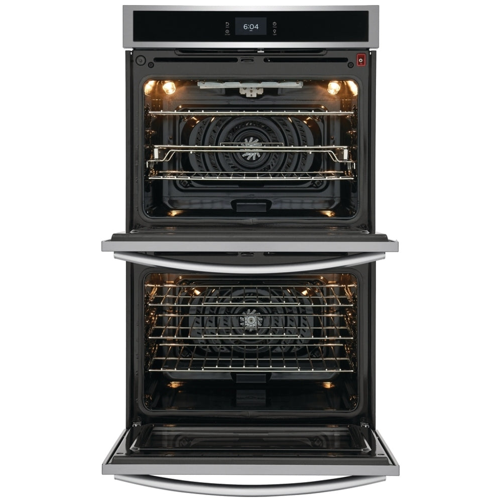 Frigidaire Gallery GCWD3067AF Double Wall Oven, 30 inch Exterior Width, Convection, Self Clean, 10.6 cu. ft. Capacity, Temperature Probe, Air Fry, Stainless Steel colour True European Convection, Air Fry, Steam Cooking, Telescopic Gliding Extension Rack