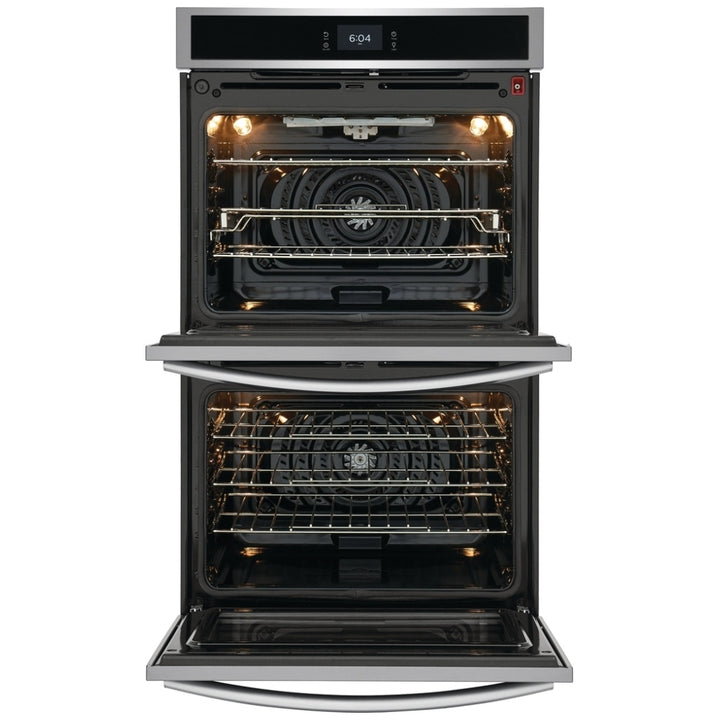Frigidaire Gallery GCWD3067AF Double Wall Oven, 30 inch Exterior Width, Convection, Self Clean, 10.6 cu. ft. Capacity, Temperature Probe, Air Fry, Stainless Steel colour True European Convection, Air Fry, Steam Cooking, Telescopic Gliding Extension Rack